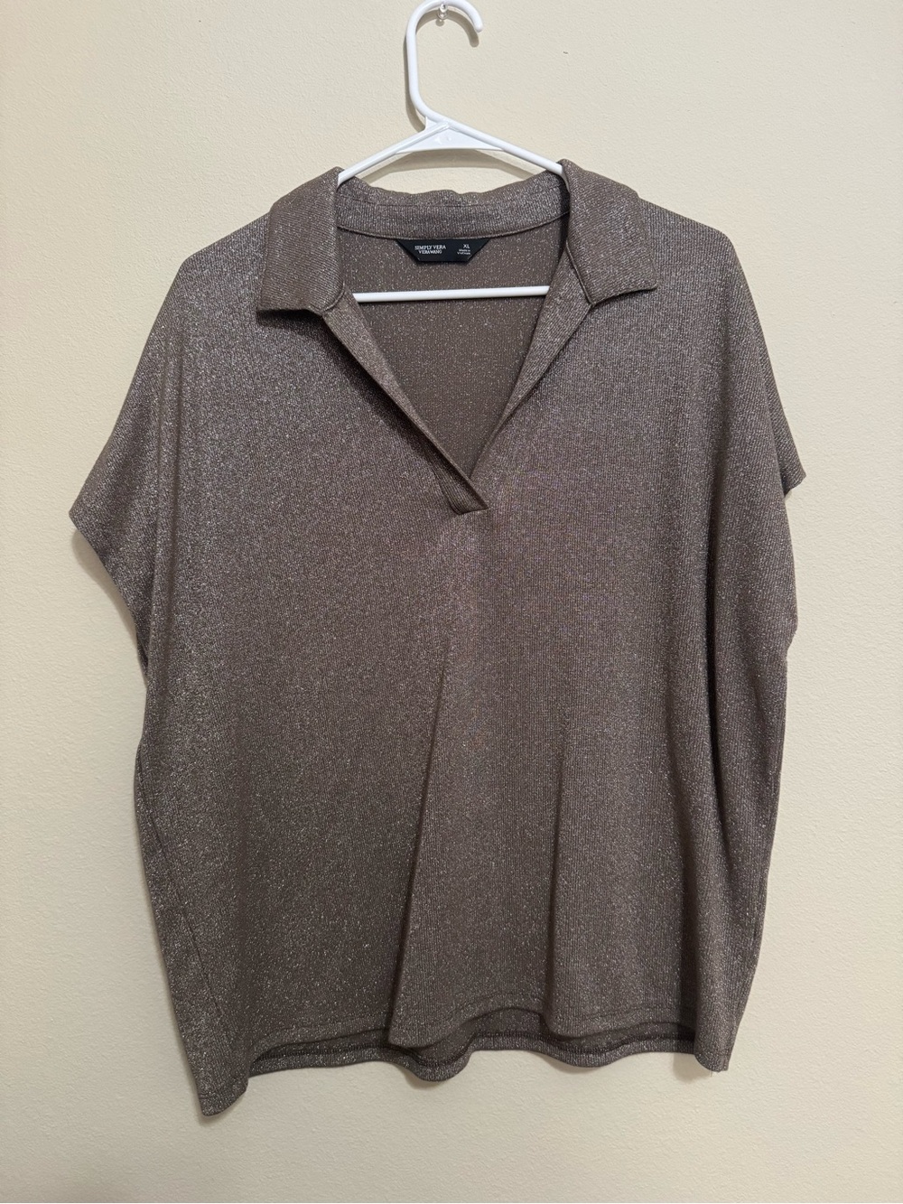 Simply Vera Vera Wang Metallic Taupe Polo Top